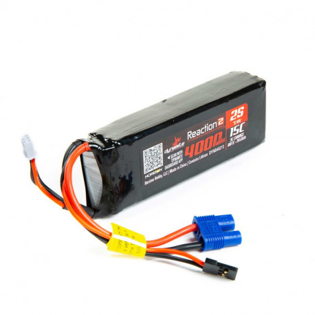 7.4V 4000mAh 2S 15C Reaction 2.0 LiPo Receiver Battery: Universal Receiver, EC3