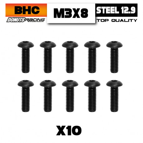 Button Head Screws M3x8 Steel 10.9 (10)