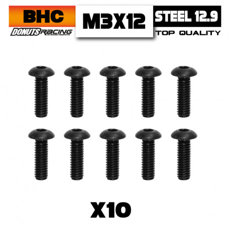 Button Head Screws M3x12 Steel 10.9 (10)