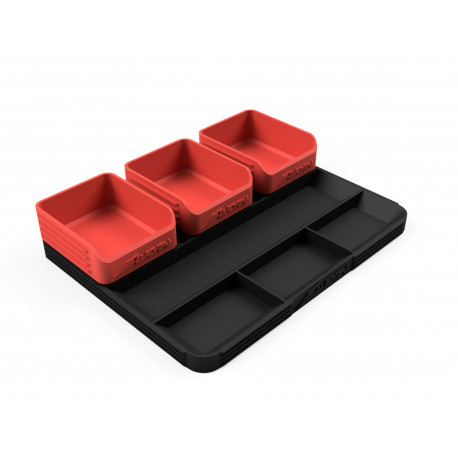 3D-Printed Pit Tray with 3 Parts Boxes Black/Red Color