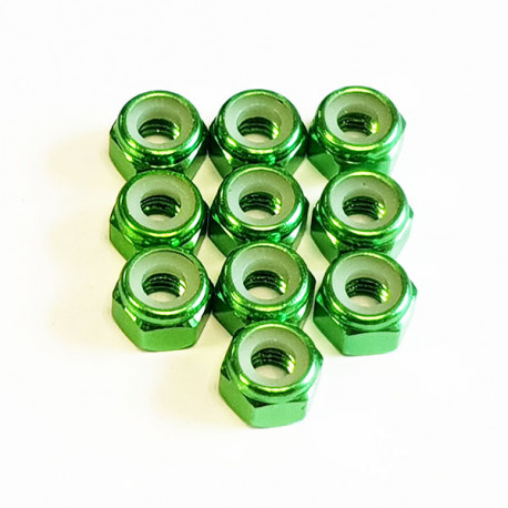 M3 Alum. Locknut Green (10)