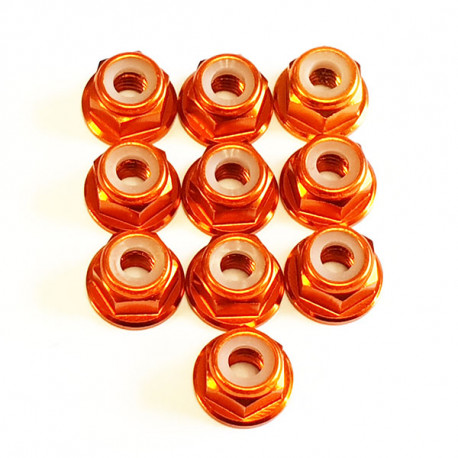 M3 Alum. Flanged Lock Nut Orange (10)