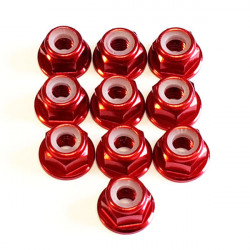 M4 Alum. Flanged Lock Nut Red (10)