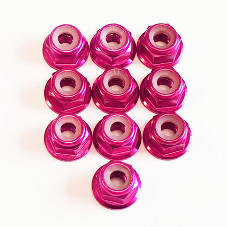 M4 Alum. Flanged Lock Nut Pink (10)