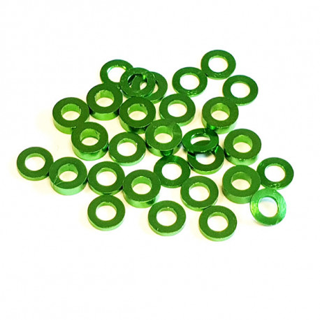 Alum M3x6mm Flat washer set Green (30)